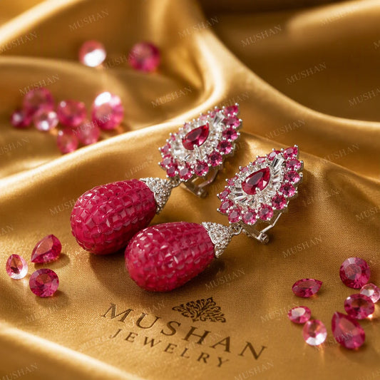 MuShan Luxury Jewelry 925 Sterling Silver Stud Drop Earrings Lab Grown Ruby Gemstones Earrings s925 Fine Jewelry Accessories
