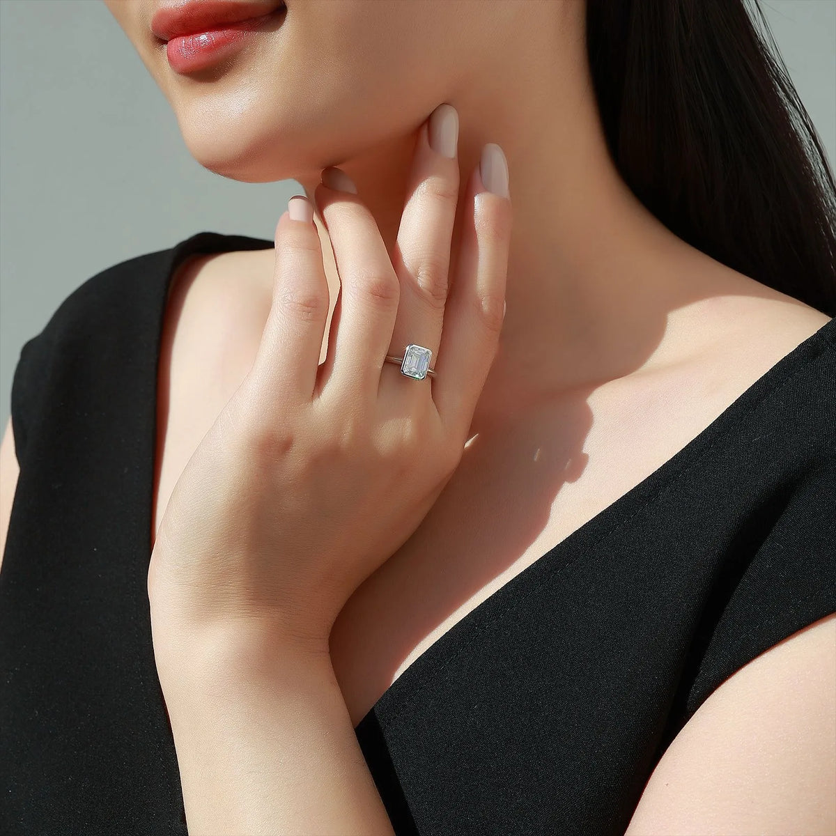 Bague MUSHAN Luxury Jewelry en argent sterling 925 pour femme, diamant moissanite taille émeraude certifié GRA, couleur D, bijou raffiné