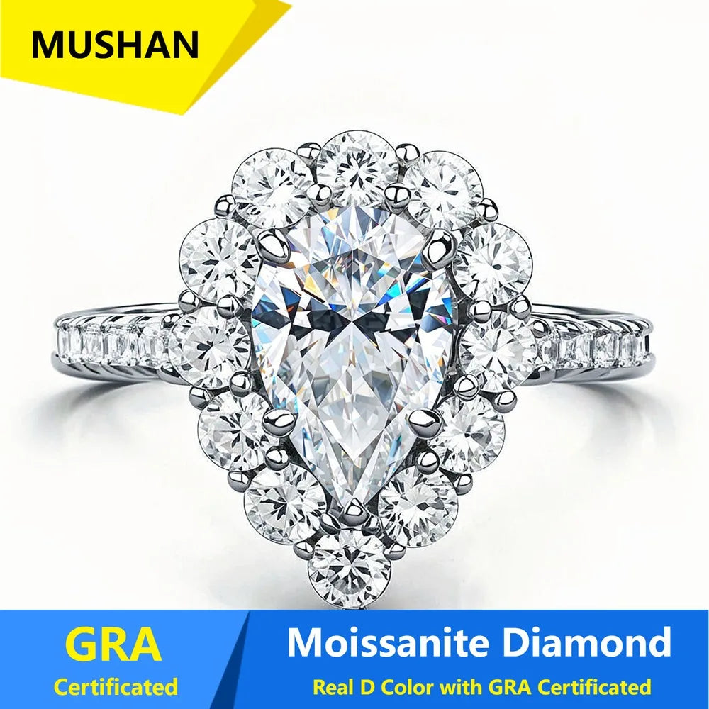 Bague MUSHAN Luxury Jewelry en argent sterling 925 pour femme, diamant moissanite émeraude certifié GRA, couleur D, joaillerie fine