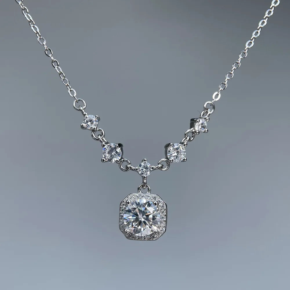 MuShan Luxury Jewelry 925 Sterling Silver Pendant Necklace Moissanite Anniversary Gold Vermeil Girls MST Patent Pendants