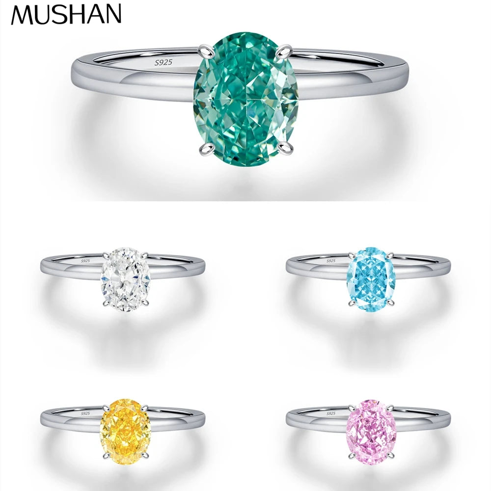 MUSHAN Luxury Jewelry S925 Silver Mint Green Oval Ring  Women'S Simple Ring Finger Ring Diamond Ring