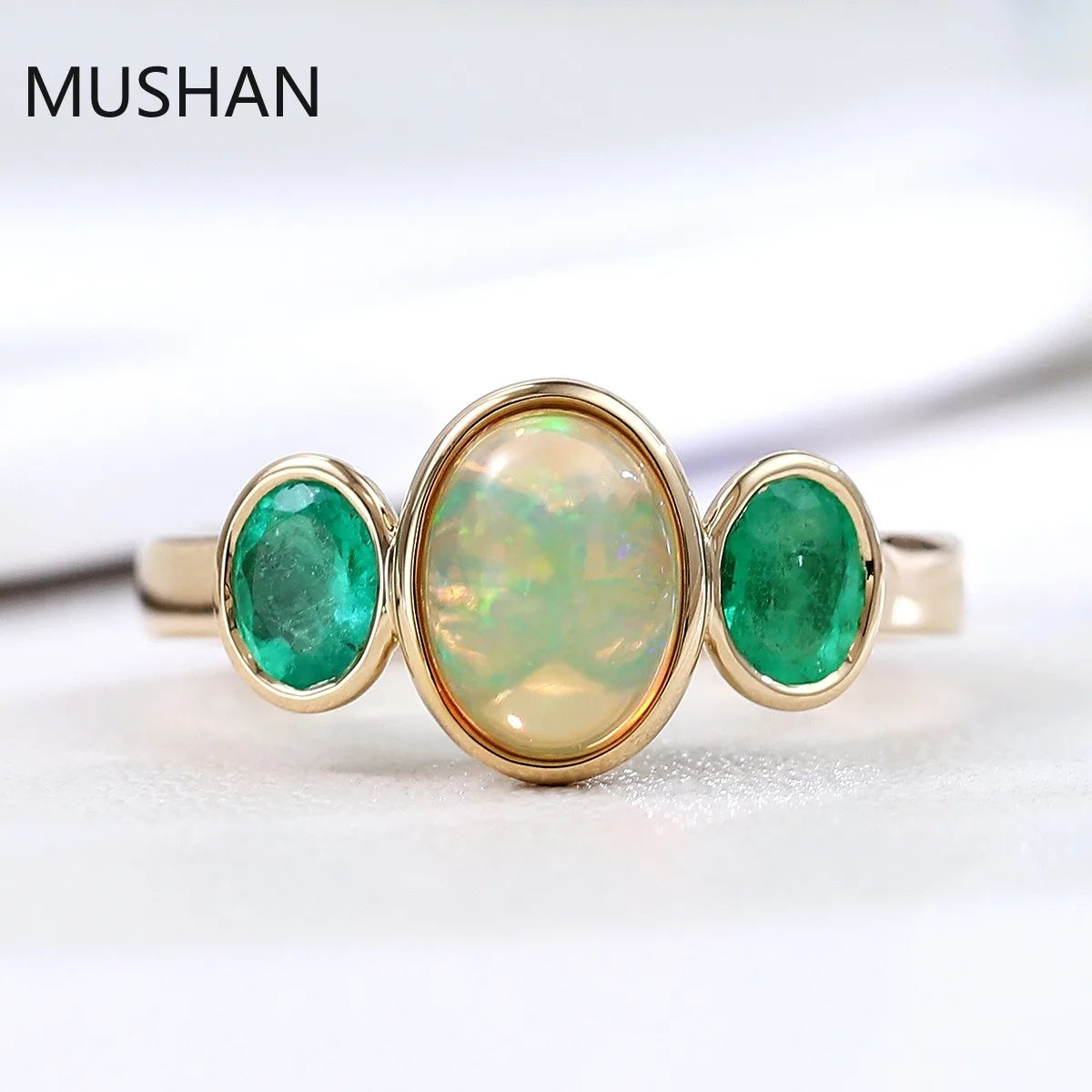 MUSHAN Luxury Custom Real 10K 14K 18K Gold Rings Band Jewelry Designer Opal Gemstones Wedding Bridal Party Ring For Women