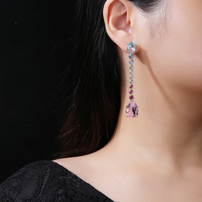 MuShan Jewelry 925 Sterling Silver Earring Cluster Earrings 7A Cubic Zirconia Formal Engagement Anniversary for Women Gift