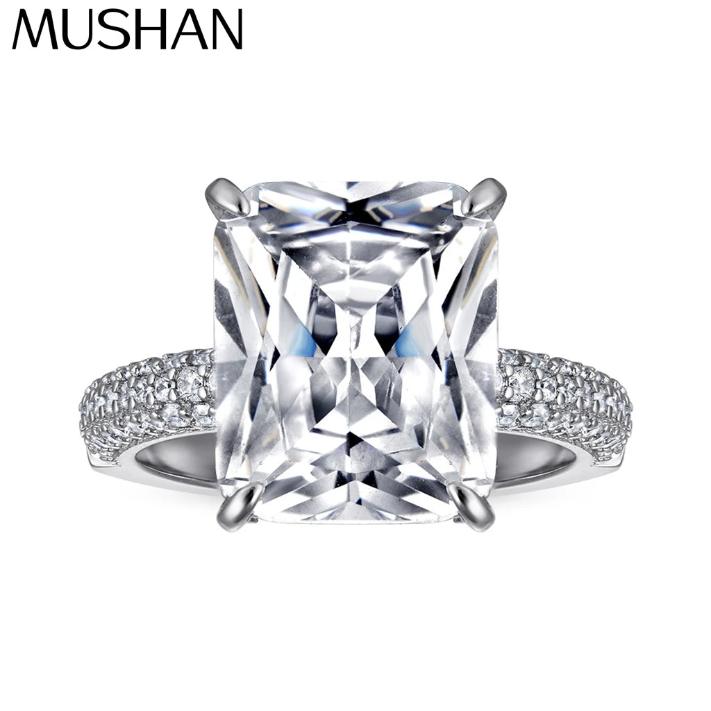 MuShan Jewelry 925 Sterling Silver Rings Bands Engagement Ring 5A Cubic Zirconia Elegant Anniversary Rings Bands  Women Gift