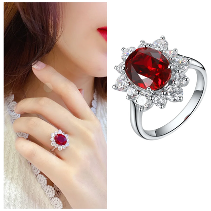 MUSHAN Bague personnalisée en argent sterling 925, bague classique ovale avec émeraude rouge de laboratoire pour femme, plaqué or 18 carats, bague d'anniversaire