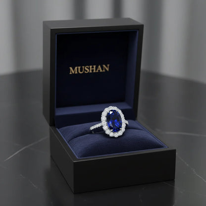 MUSHAN Luxury Jewelry 925 Sterling Silver Ring Band For Women 4.4 Carat 8*12mm Blue Oval Gemstones Sapphire Rings Fine Jewelry