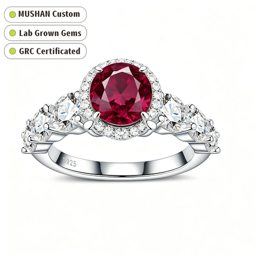 MUSHAN Custom Jewelry 925 Sterling Silver Ring Band 3ct Lab Grown Gemstones Ruby Emerald Sapphire Affordable Luxury Ring Jewelry