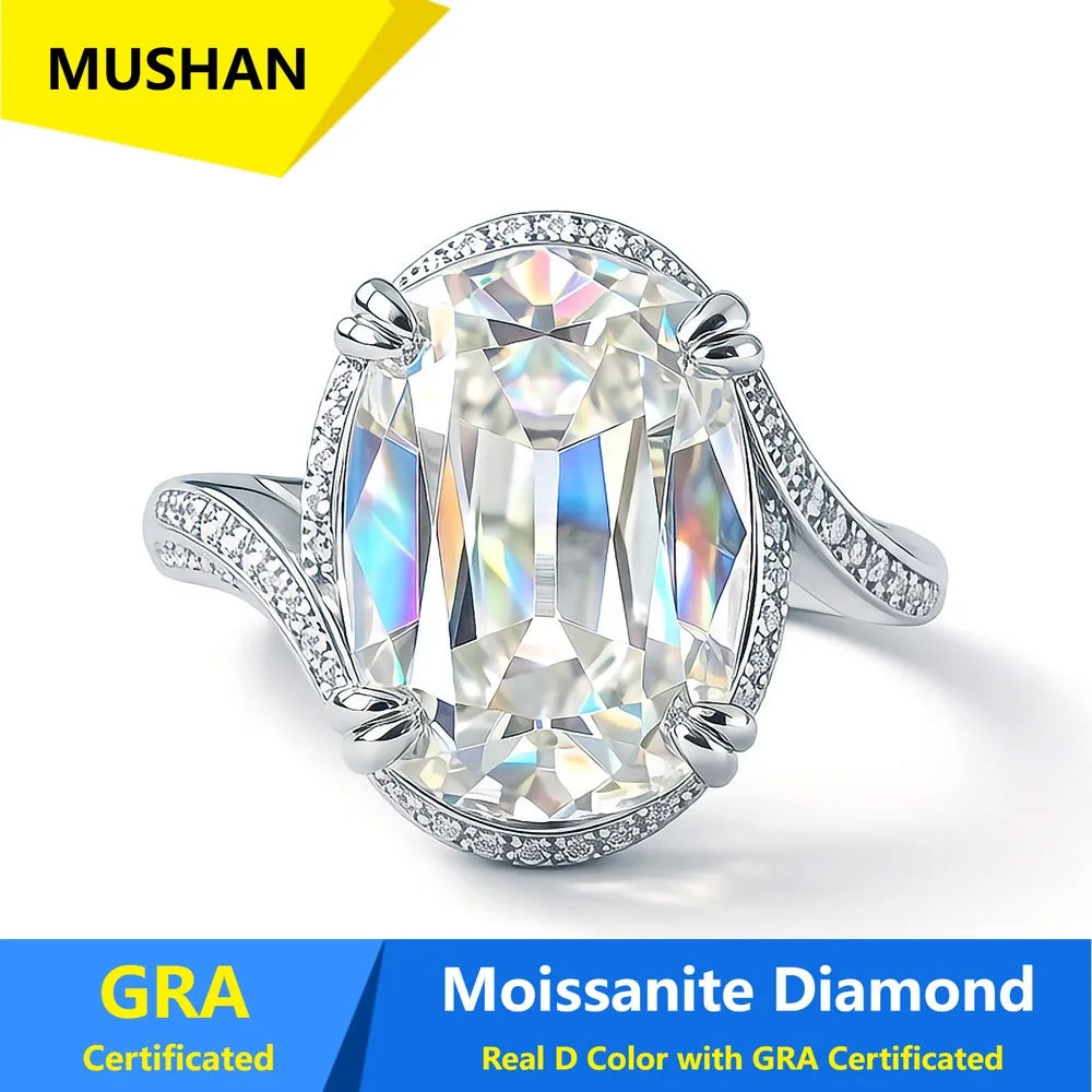 Anillo de joyería de lujo MUSHAN de plata de ley 925 para mujer, anillo de diamantes de moissanita con certificado GRA, esmeralda, color D, joyería fina