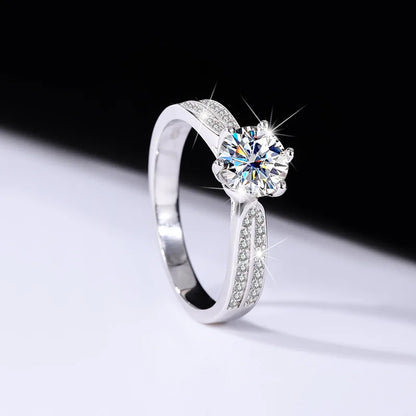 Mushan Luxury Jewelry S925 Silver Moissanite Star Queen Ring Pure Silver Ring With Six Prongs Of Diamonds For Women