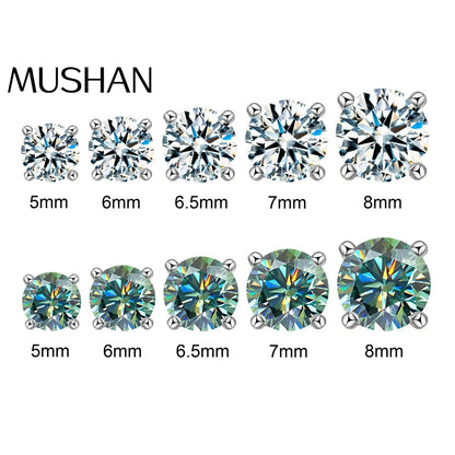 MUSHAN Brand Jewelry 50 Points  2 Carat Moissanite Stud Earrings S925 Sterling Silver Classic Four Prong Earrings