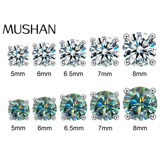 MUSHAN Brand Jewelry 50 Points  2 Carat Moissanite Stud Earrings S925 Sterling Silver Classic Four Prong Earrings