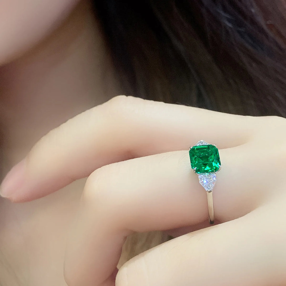 MUSHAN Custom Jewelry 925 Sterling Silver Ring Lab Green Ruby Round Promise Ring for Women 18K Gold Plated Anniversary Rings