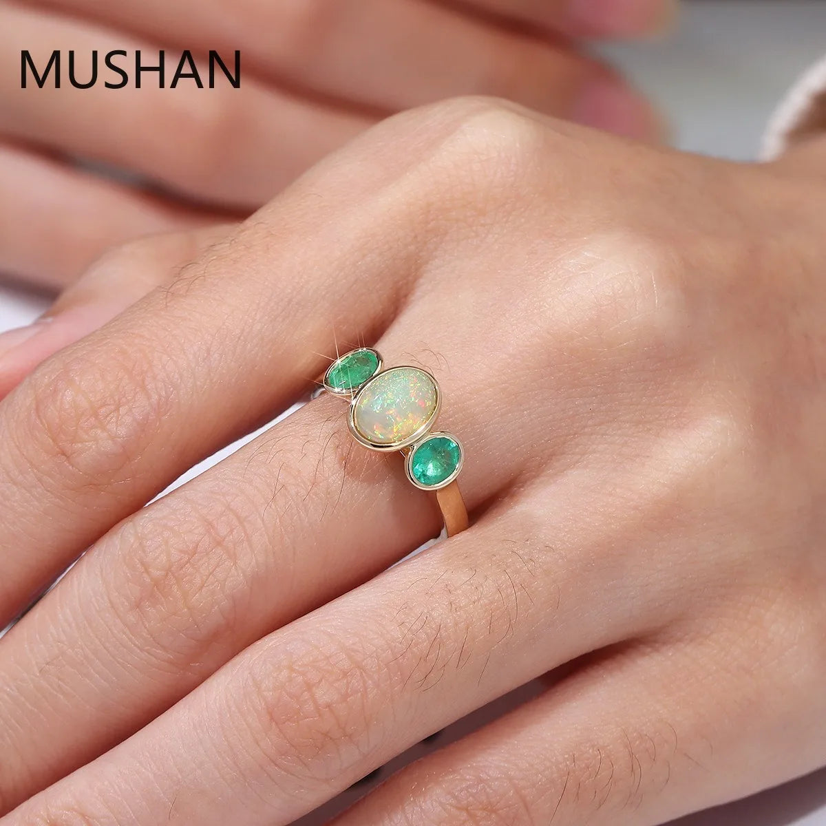 MUSHAN Luxury Custom Real 10K 14K 18K Gold Rings Band Jewelry Designer Opal Gemstones Wedding Bridal Party Ring For Women