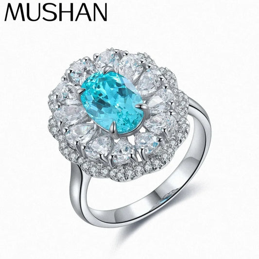 Bague de mariage MUSHAN en argent sterling 925, bijou personnalisé pour femme avec saphir bleu de laboratoire en forme de cœur, plaqué or 18 carats, bague d'anniversaire