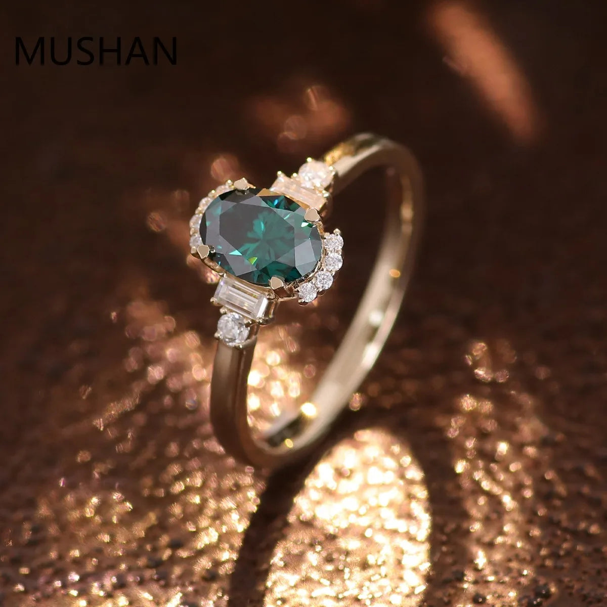 Anillos de compromiso de lujo MUSHAN de oro de 14K/18K con moissanita y piedras preciosas creadas en laboratorio, anillos de boda para mujer