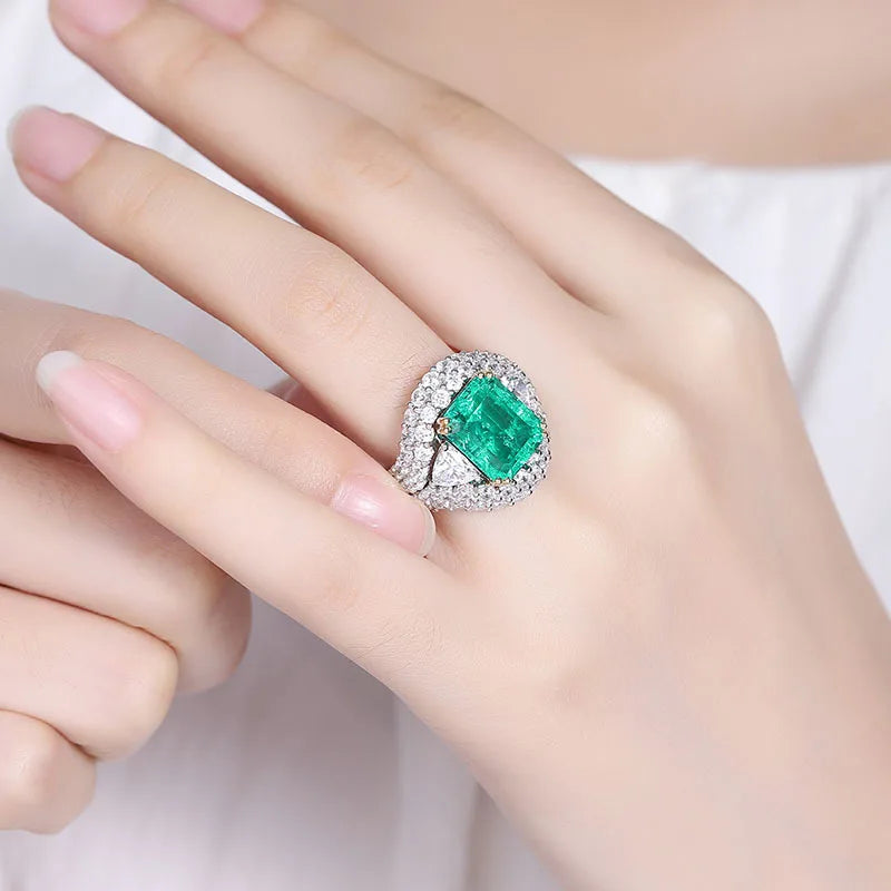 MUSHAN Custom Jewelry 925 Sterling Silver Ring Lab Green Ruby Asscher Anniversary Ring for Women 18K Gold Plated Classic Rings