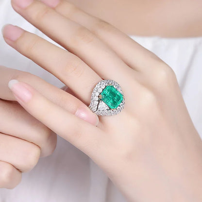 MUSHAN Custom Jewelry 925 Sterling Silver Ring Lab Green Ruby Asscher Anniversary Ring for Women 18K Gold Plated Classic Rings