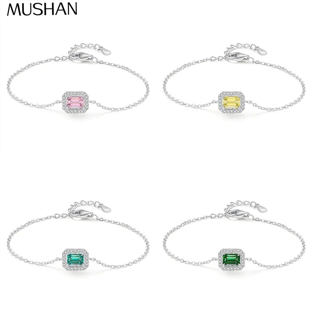 MuShan Jewelry 925 Sterling Silver Bracelet Lab Grown Ruby Radiant Dainty Gift for Women 18K Gold Plated Anniversary Bangle