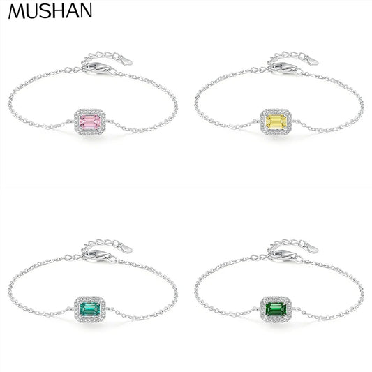 MuShan Jewelry 925 Sterling Silver Bracelet Lab Grown Ruby Radiant Dainty Gift for Women 18K Gold Plated Anniversary Bangle