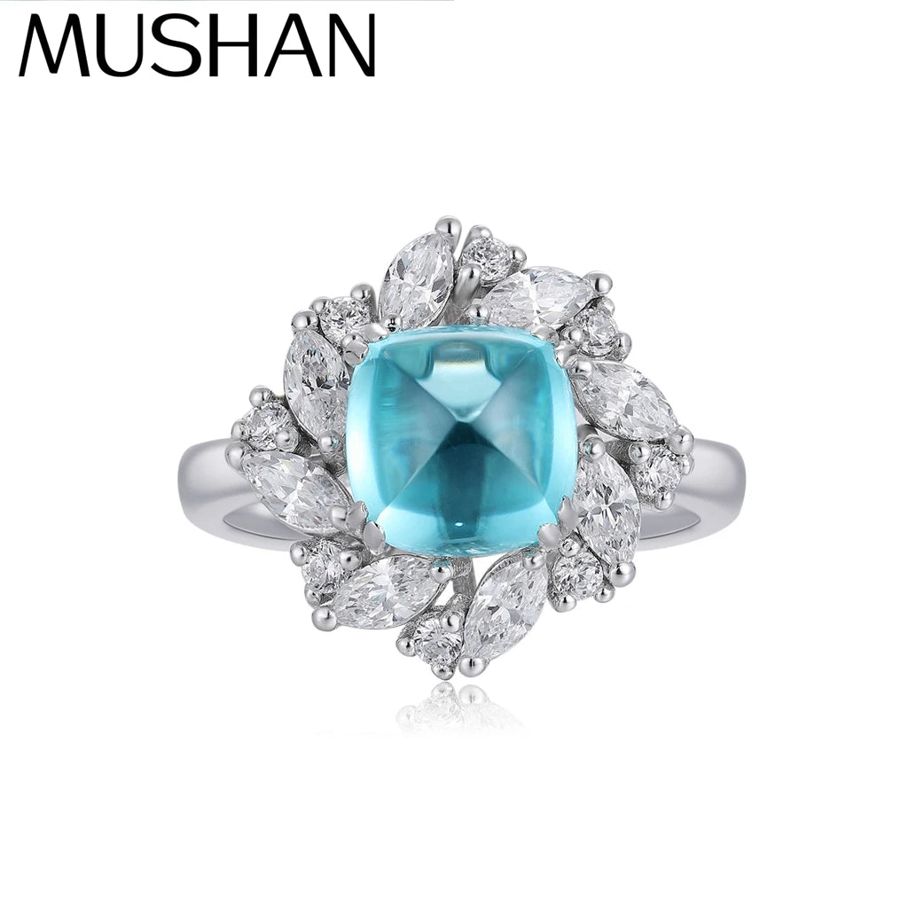 MUSHAN Custom Jewelry 925 Sterling Silver Ring Lab Blue Ruby Asscher Wedding Band for Women 18K Gold Plated Anniversary Rings