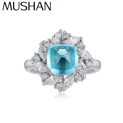 MUSHAN Custom Jewelry 925 Sterling Silver Ring Lab Blue Ruby Asscher Wedding Band for Women 18K Gold Plated Anniversary Rings