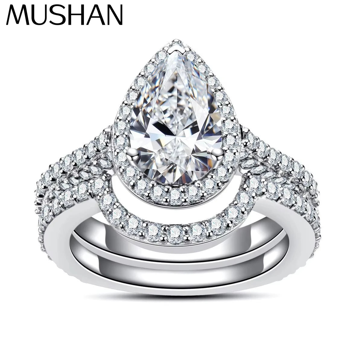 Anillo de plata de ley 925 de MuShan Luxury Jewelry, anillo de moissanita para regalo de Navidad para amigas, baño de oro de 18 quilates, anillos de alta gama con patente MST
