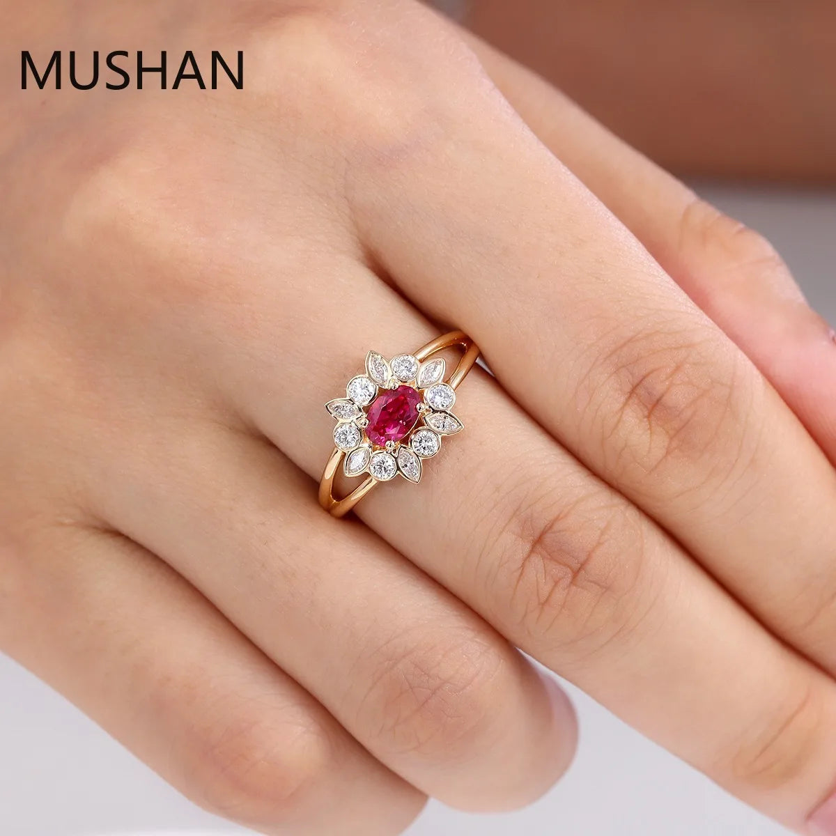 MUSHAN Luxury Custom 14K 18K Gold Rings Band Jewelry With Moissanite Diamond Lab Grown Gemstones Diamond Wedding Ring For Women
