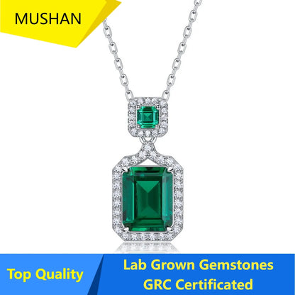 MUSHAN Luxury Jewelry 925 Sterling Silver Chain Pendant Necklace Lab Grown Emerald Ruby Gemstones Necklaces Pendants GRC Jewelry