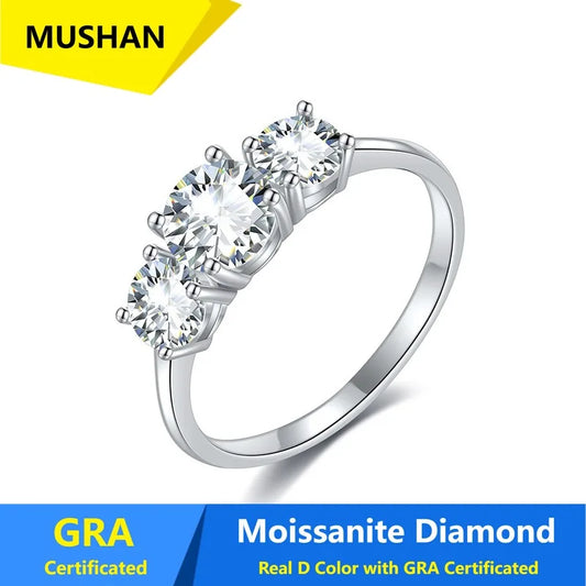 MUSHAN Luxury Jewelry 925 Sterling Silver Ring Band Women GRA Certificated Moissanite Diamond Emerald D Color Rings Fine Jewelry