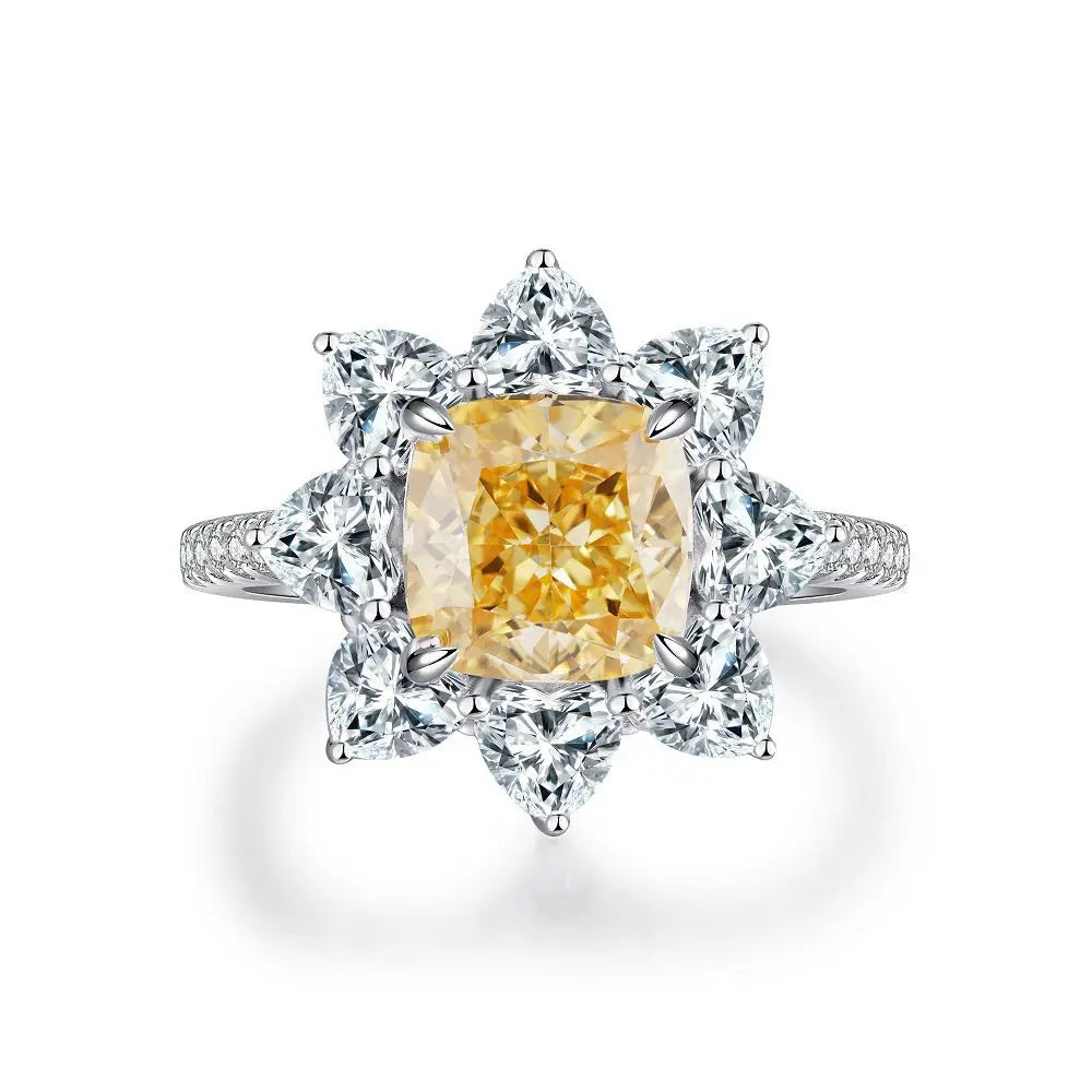 MUSHAN Luxury Jewelry S925 Pure Silver Yellow Diamond Ring  Ice Flower Cut 8a Zircon Stone Setting For Women
