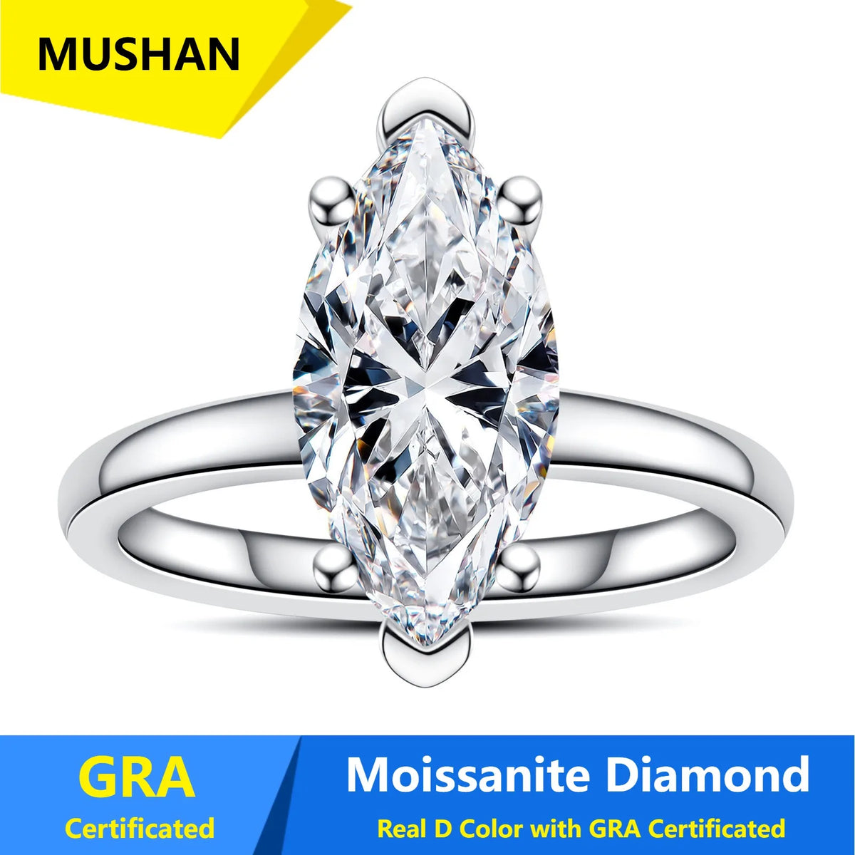 Anillo de mujer MUSHAN Luxury Jewelry en plata de ley 925, con diamante de moissanita color D, certificado GRA, anillo de joyería fina con esmeralda