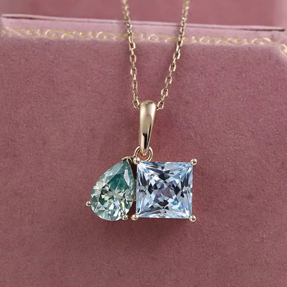 MUSHAN Joyería a medida Collar con colgante de oro de 10k, 14k, 18k para mujer Colgante con aguamarina de laboratorio y diamante de moissanita Collar de joyería