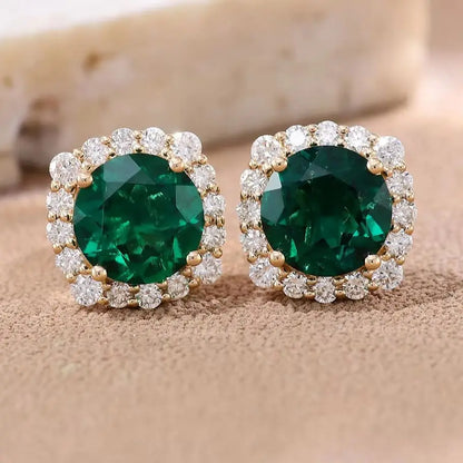 MUSHAN Custom Jewelry 10k 14k 18k PT950 Stud Earrings 2ct Lab Grown Emerald Luxury Gift for Women Wedding Anniversary Earrings