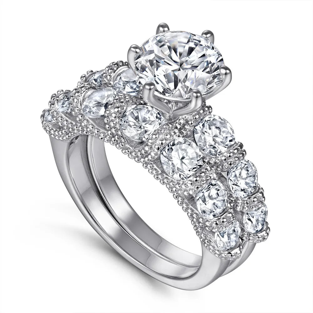 MuShan Jewelry 925 Sterling Silver Rings Bands Engagement Ring 7A Cubic Zirconia Premium Anniversary Rings Bands  Women Gift