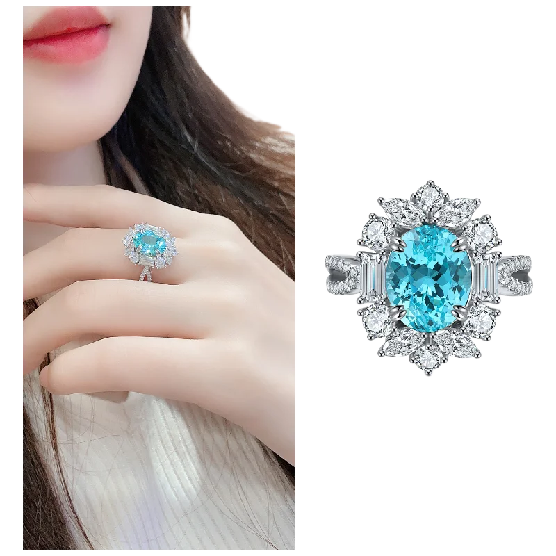 MUSHAN Custom Jewelry 925 Sterling Silver Ring Lab Blue Ruby Round Bridal Ring for Women 18K Gold Plated Anniversary Rings