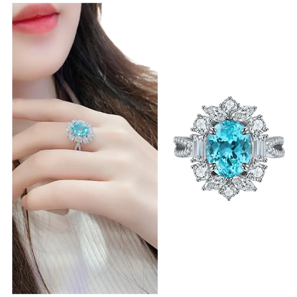 MUSHAN Custom Jewelry 925 Sterling Silver Ring Lab Blue Ruby Round Bridal Ring for Women 18K Gold Plated Anniversary Rings