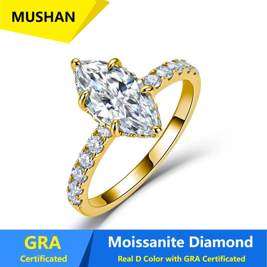 Anillo de lujo MUSHAN de plata de ley 925 para mujer, banda con diamante de moissanita de 2.4ct con certificado GRA, color D, joyería fina