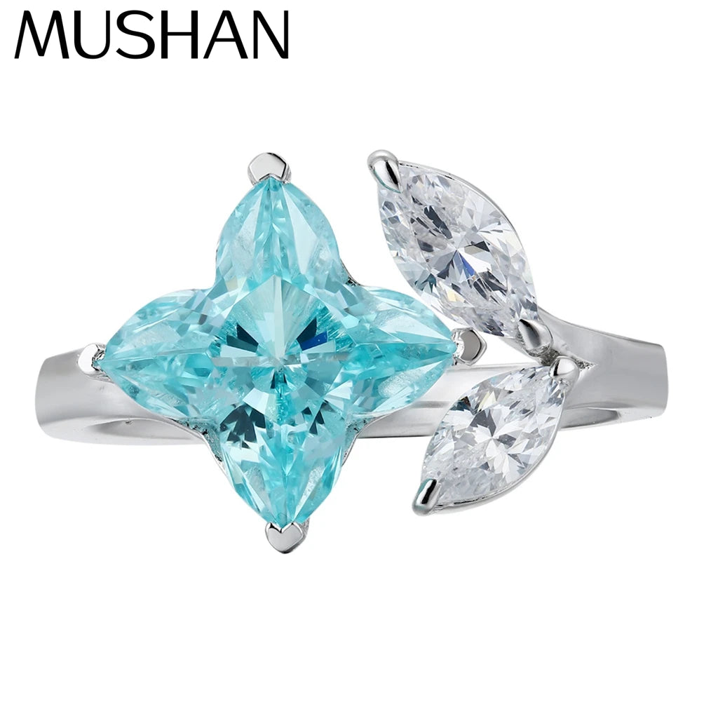 MUSHAN Bespoke Jewelry 925 Sterling Silver Ring Lab Blue Ruby Marquise Engagement Ring for Women 18K Gold Plated GRC Bridal Ring