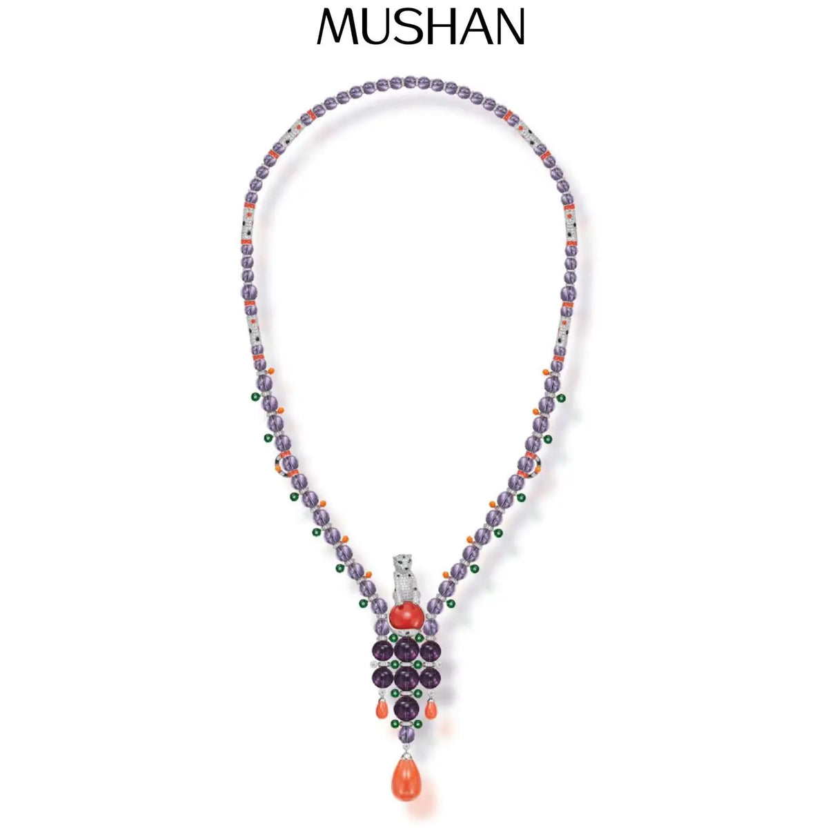MS Luxury Jewelry Natural Crystal Amethyst Pendant Necklace 925 Sterling Silver Cheetah Leopard Pendants Necklaces For Women