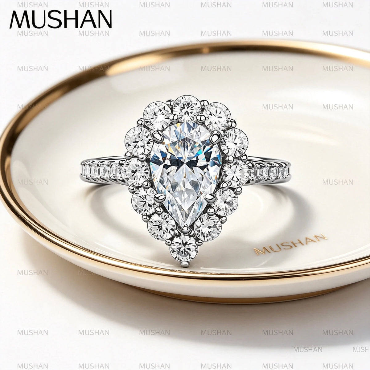 MuShan Luxury Jewelry 925 Sterling Silver Ring Moissanite Stunning Ring for Ladies 18K Real Gold Plated MST Patent Rings