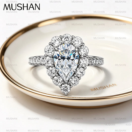 MuShan Luxury Jewelry 925 Sterling Silver Ring Moissanite Stunning Ring for Ladies 18K Real Gold Plated MST Patent Rings