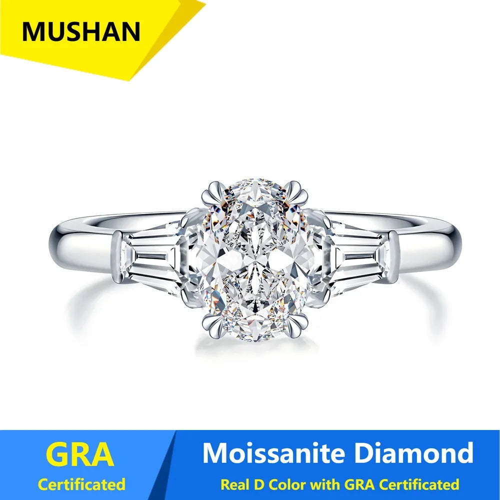 MUSHAN Luxury Jewelry 925 Sterling Silver Ring Band Women GRA Certificated Moissanite Diamond Emerald D Color Rings Fine Jewelry