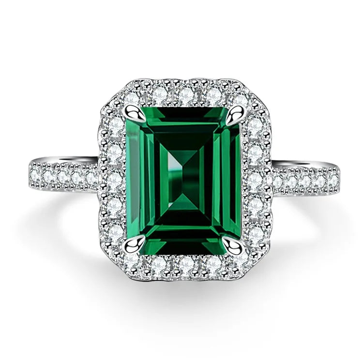 MUSHAN Luxury Jewelry 925 Sterling Silver Ring High Carbon Diamond Emerald Gemstones Ice Flower Cut Rings Bands Fine Jewelry