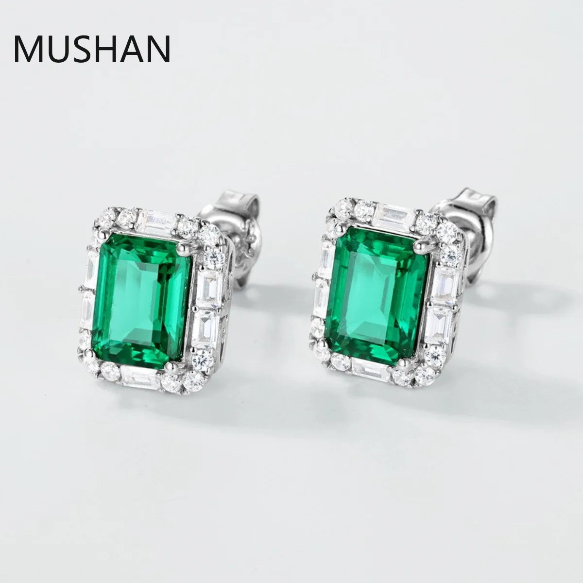 MUSHAN Joyería de lujo, pendientes de botón de plata de ley S925 para mujer, pendientes de esmeralda cultivada en laboratorio con certificado GRC, joyería de poste