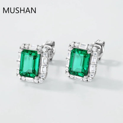MUSHAN Joyería de lujo, pendientes de botón de plata de ley S925 para mujer, pendientes de esmeralda cultivada en laboratorio con certificado GRC, joyería de poste