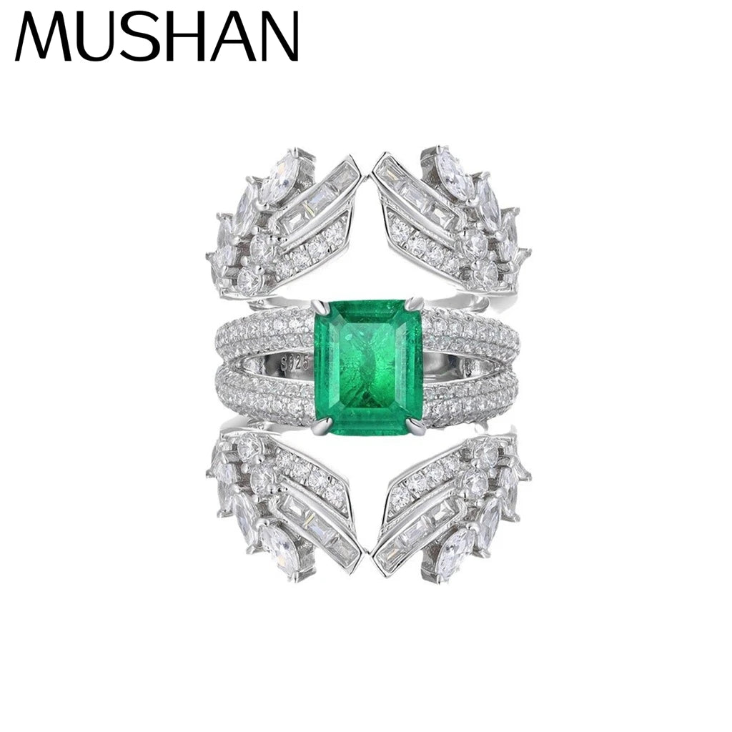 Anillo de plata de ley 925 de MuShan Luxury Jewelry, anillo radiante y elegante con rubí cultivado en laboratorio para mujer, anillos de aniversario chapados en oro de 18 quilates