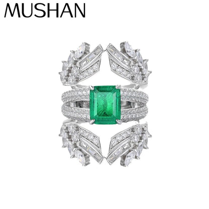 Anillo de plata de ley 925 de MuShan Luxury Jewelry, anillo radiante y elegante con rubí cultivado en laboratorio para mujer, anillos de aniversario chapados en oro de 18 quilates