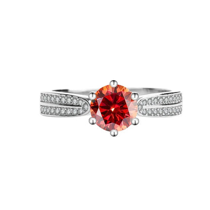 Mushan Luxury Jewelry S925 Silver Moissanite Star Queen Ring Pure Silver Ring With Six Prongs Of Diamonds For Women