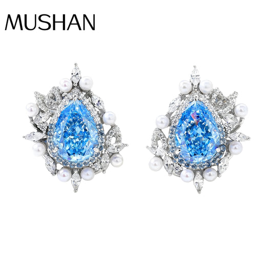 MUSHAN Brand Jewelry Real 925 Sterling Silver Stud Earrings For Women Aquamarine Pearl Ear Pin Earrings Stud S925 Fine Jewelry