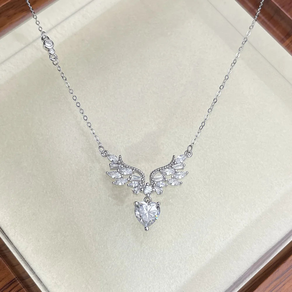 MuShan Designer Jewelry 925 Sterling Silver Chain Pendant Solitaire Heart Moissanite for Her Gold Vermeil MST Patent GRA